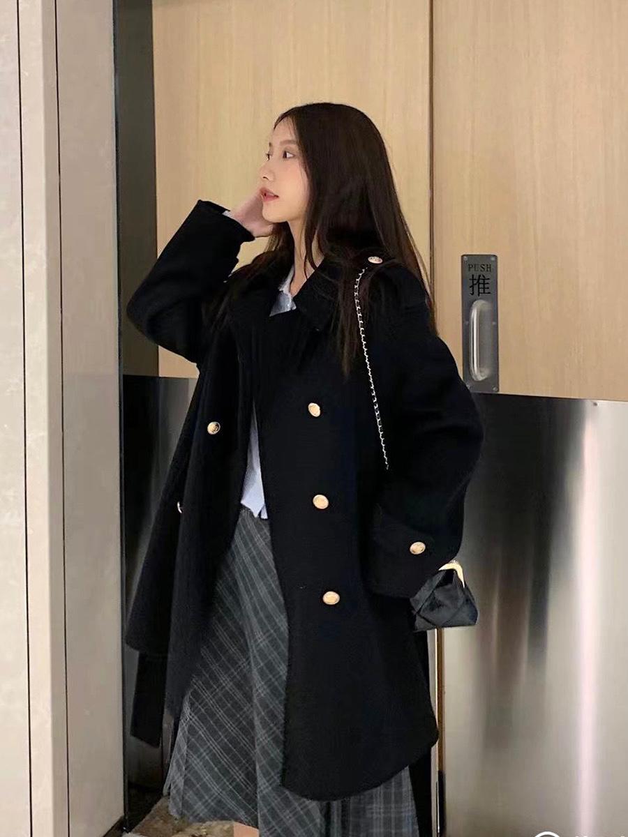 Rachel cashmere coat with gold button detail