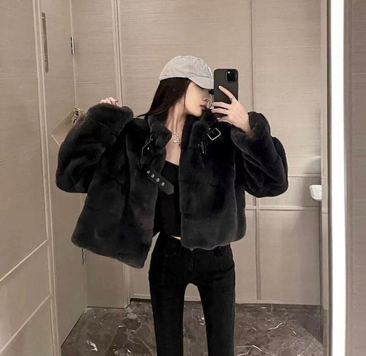 Zoey black faux mink plush coat