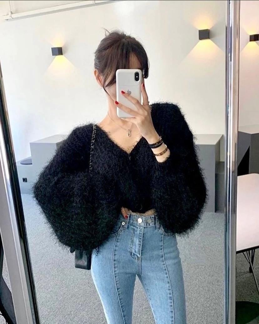 Korean style fur cardigan sweater