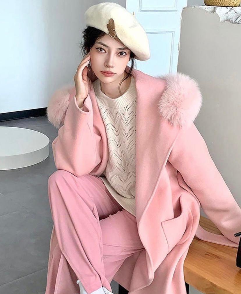 Hooded faux fur long coat