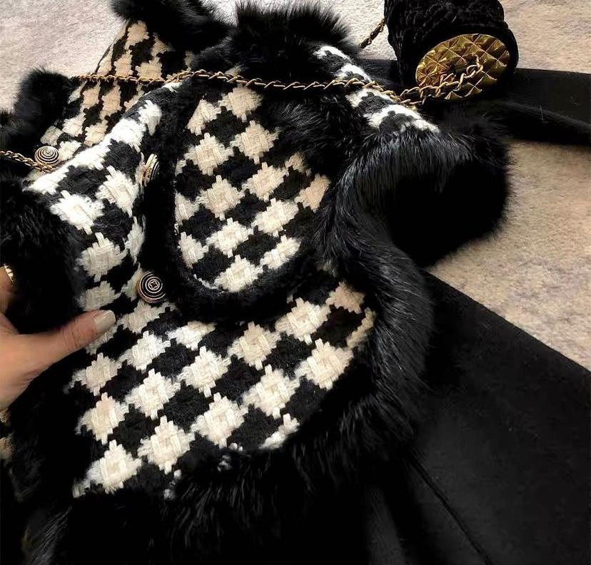 Heejin houndstooth-fur vest