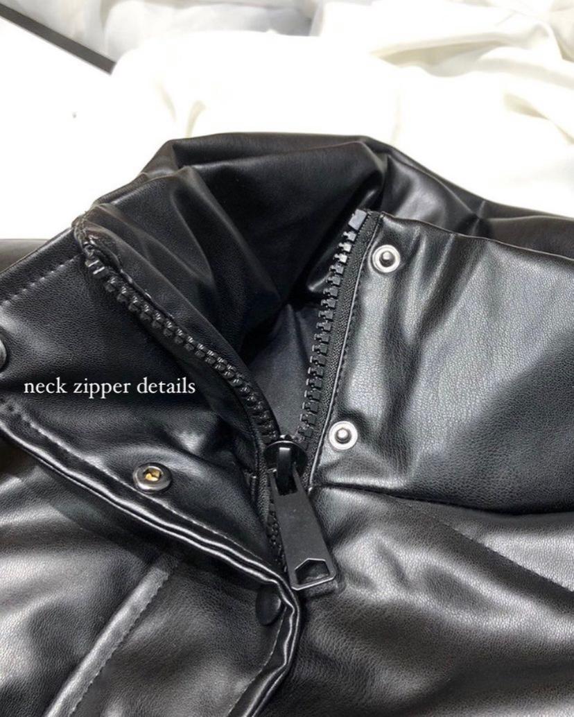 Short faux leather puffer jacket