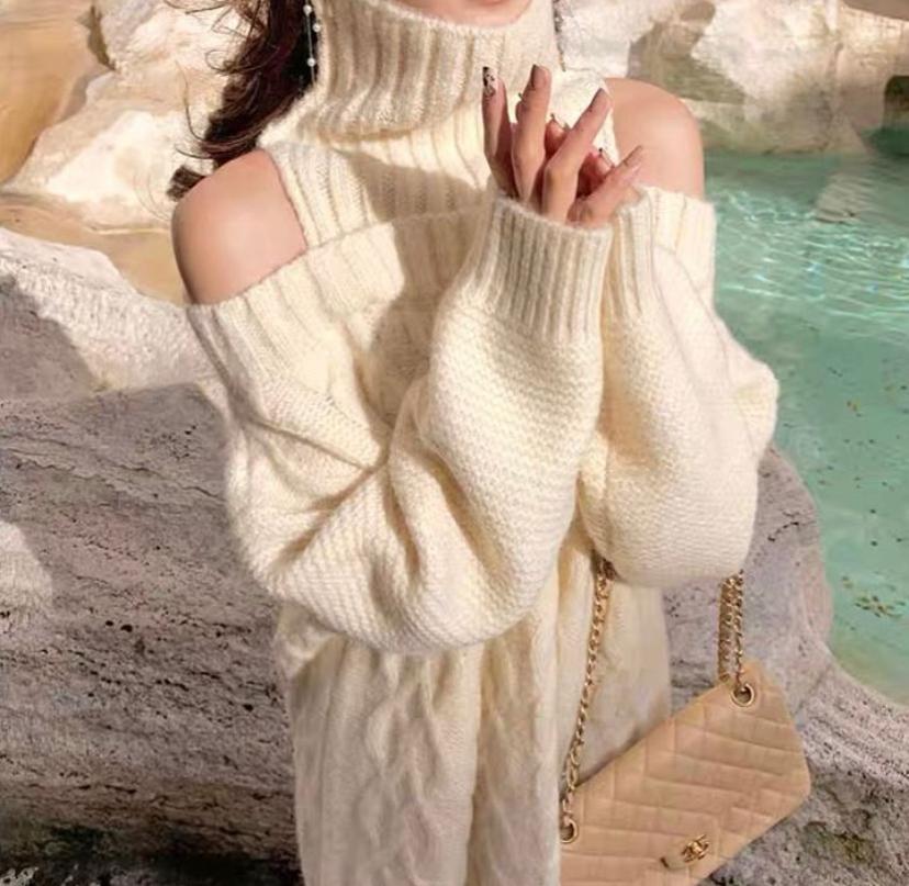 Aubree turtleneck off-shoulder knit sweater dress
