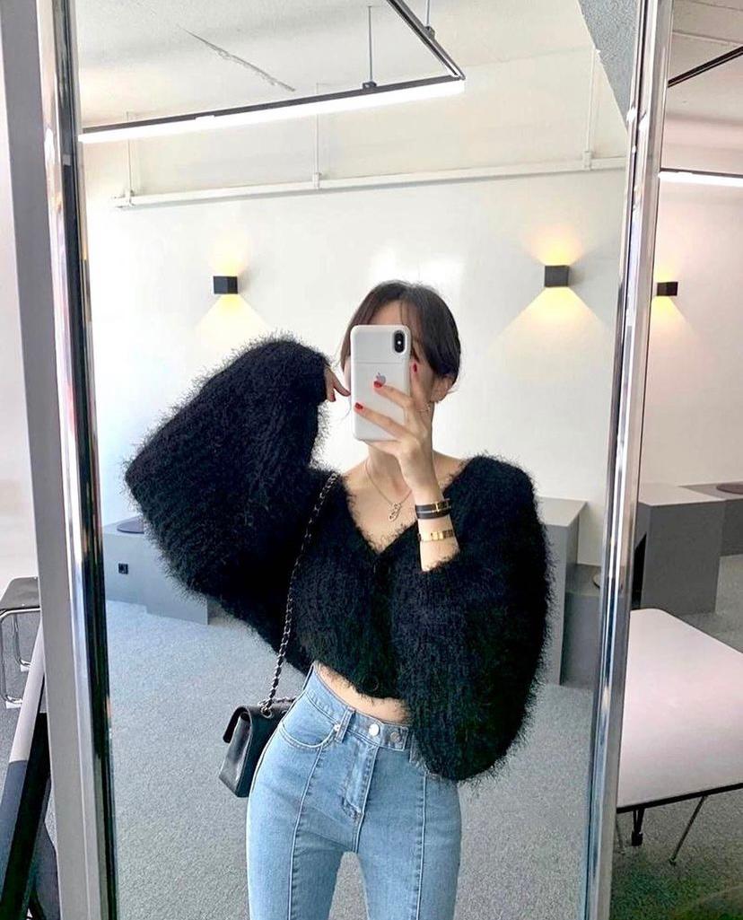 Korean style fur cardigan sweater