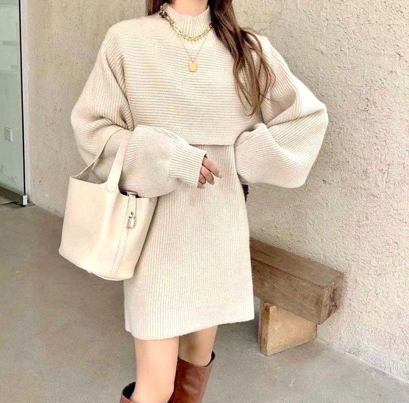 One-set knit sweater dress