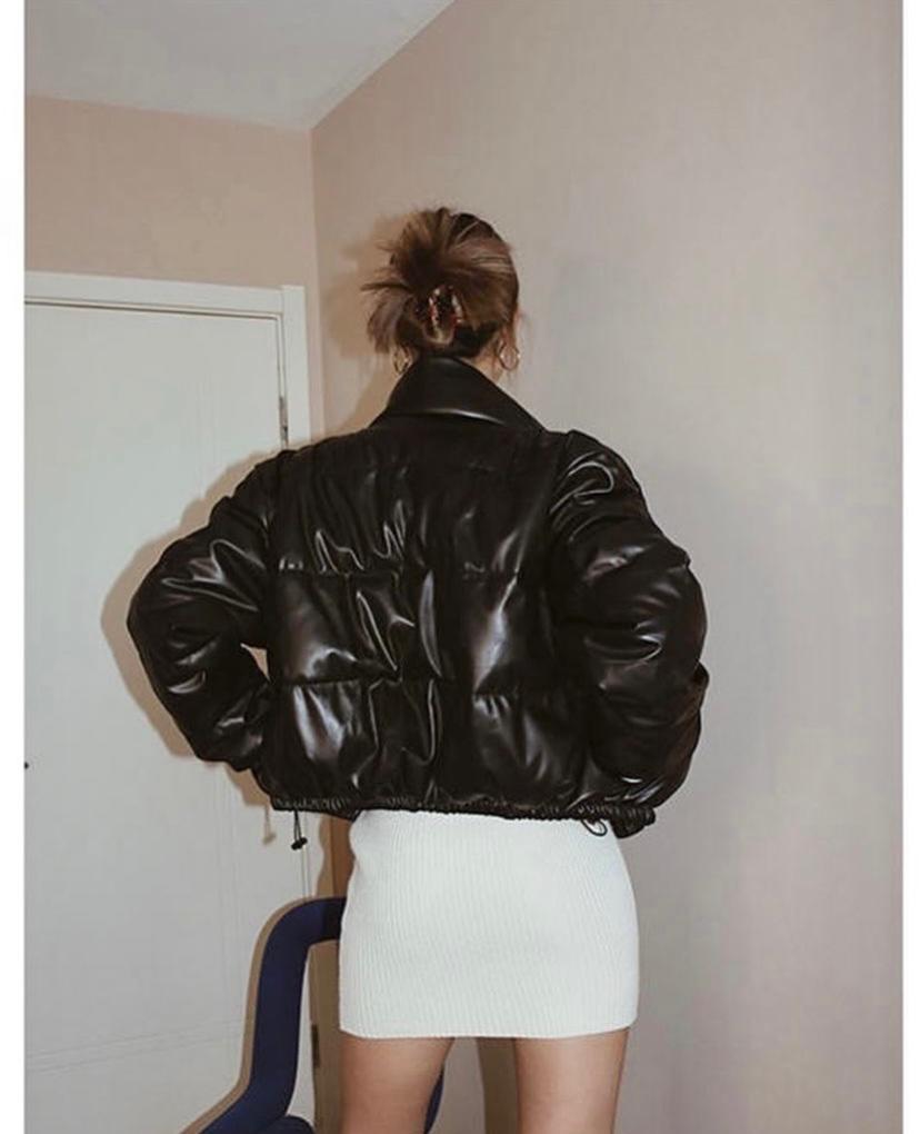 Short faux leather puffer jacket