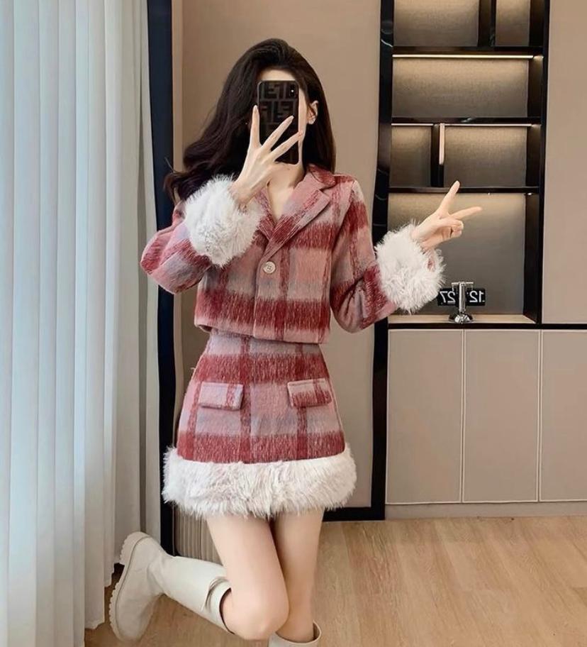 Haruka plaid two piece set